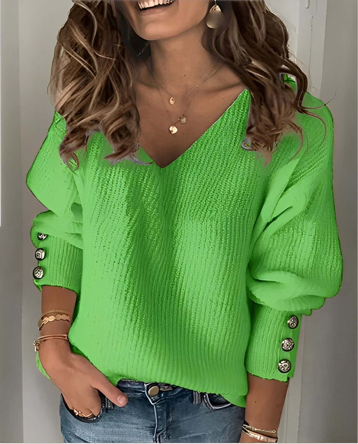 Pull en maille à col en V pour femme – Élégant, Confortable & Facile à Assortir