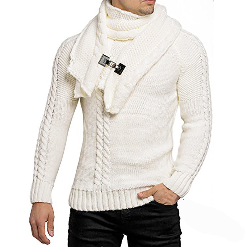 Knitted Sweater Homme | Pull Tricoté avec Écharpe Chic