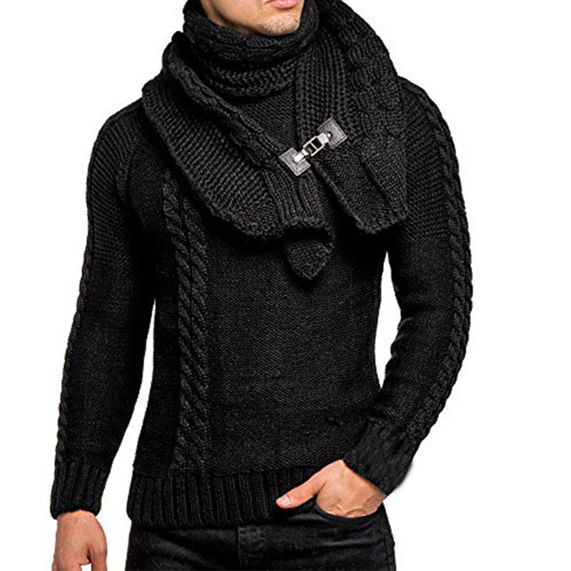 Knitted Sweater Homme | Pull Tricoté avec Écharpe Chic