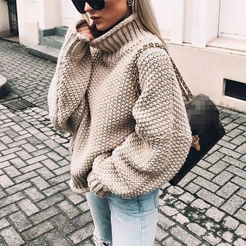 Pull Col Roulé Femme en Maille Épaisse pour Hiver