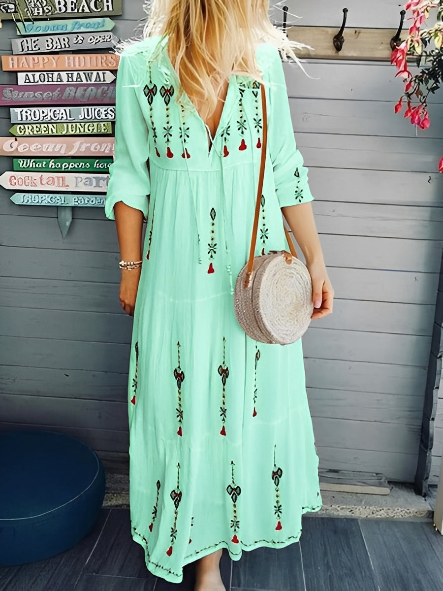 Robe Bohème Femme à Col V – Style Floral Léger pour l’Été