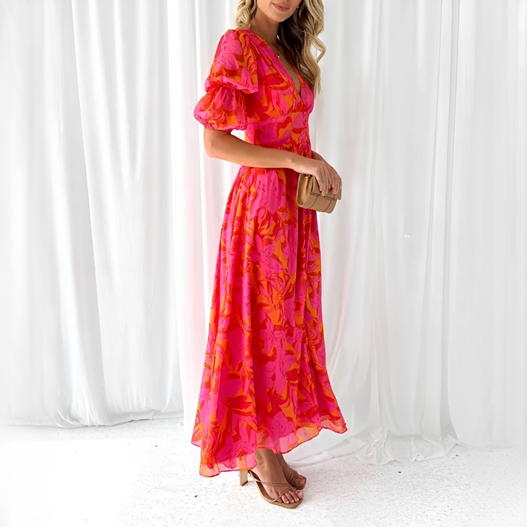 Robe Maxi Femme à Col V – Élégance Classique pour Occasions Spéciales