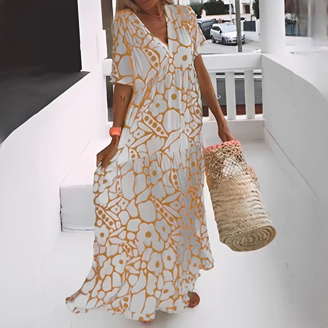 Robe d’Été Femme à Col V – Style Décontracté et Confort Léger