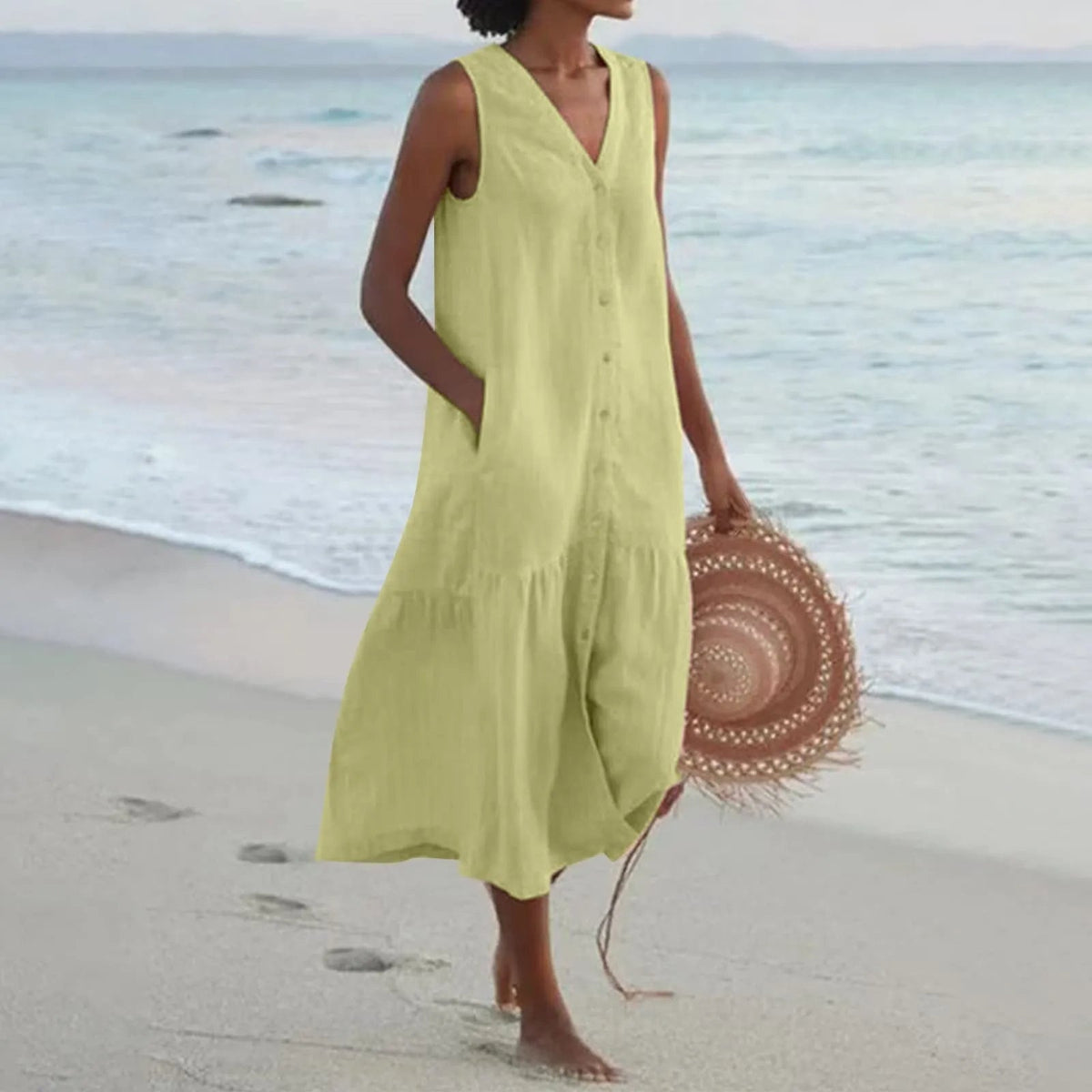 Robe Élégante à Col V – Charme Printanier & Style Féminin