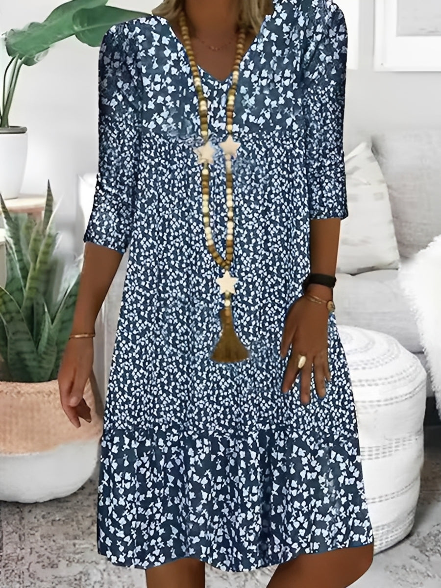 Robe Femme Décontractée à Col V et Coupe Fluide Élégante