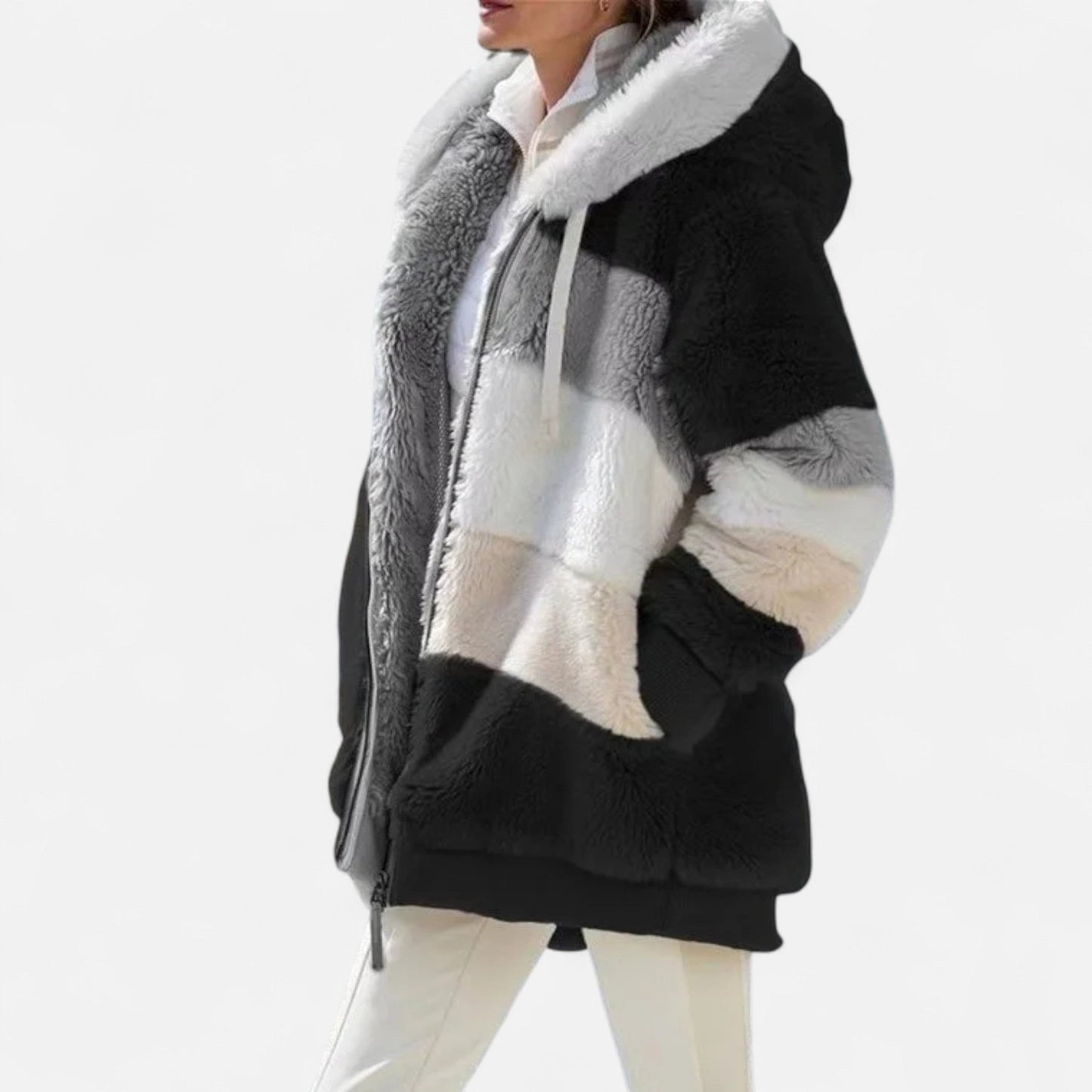 Maïwenn | Veste Femme Oversized à Capuche Rayée Automne Hiver