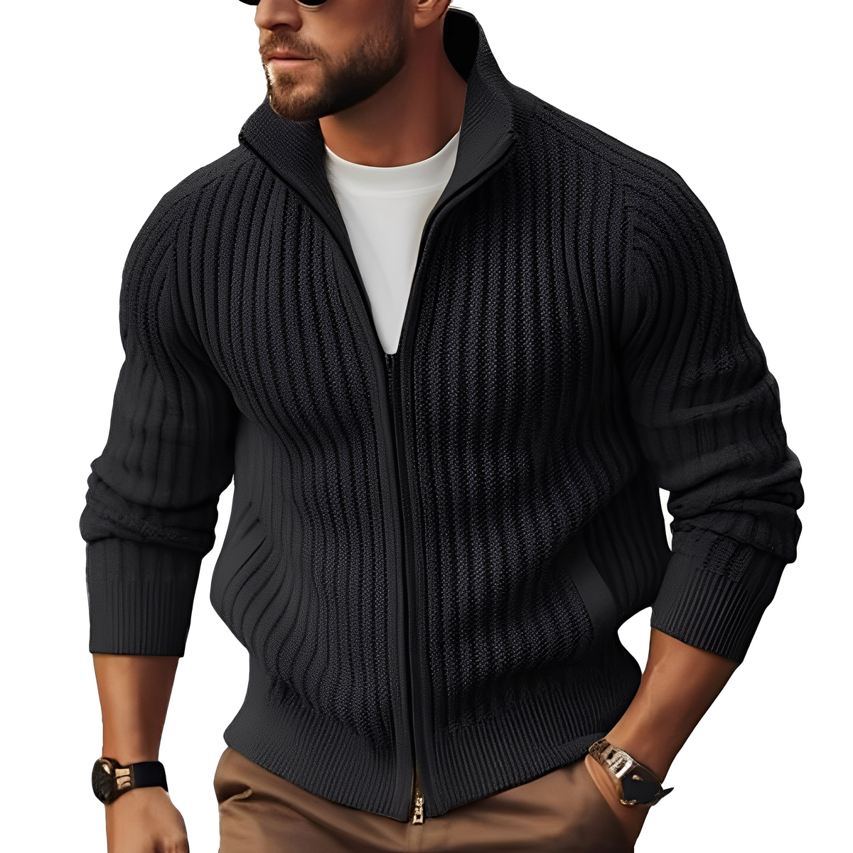 Pull zippé Homme à Maille Structurée | Style & Confort Urbain