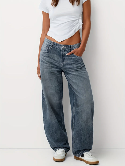 Dominica | Baggy Jeans Femme Taille Haute, Coupe Ample avec Jambe Large et Droite
