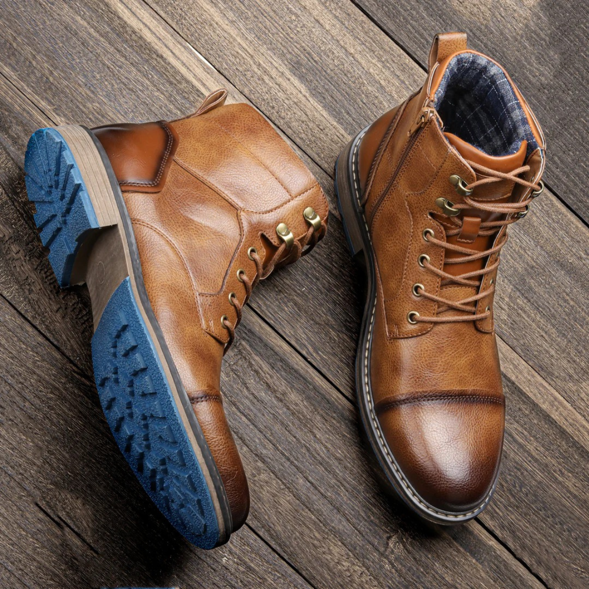 Manchester Bottines Homme en Cuir Synthétique Vintage, Semelle Antidérapante et Coutures Renforcées