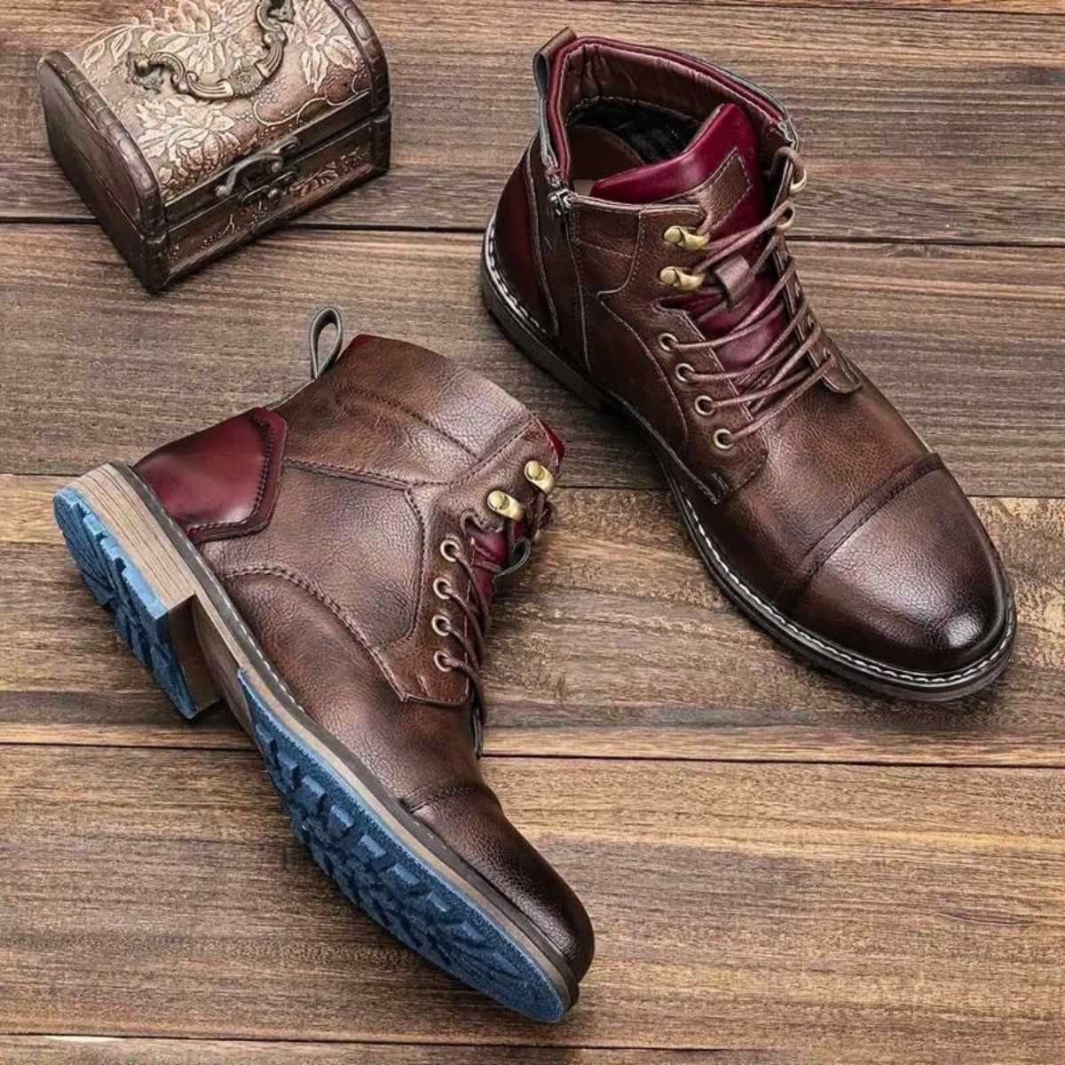 Manchester Bottines Homme en Cuir Synthétique Vintage, Semelle Antidérapante et Coutures Renforcées
