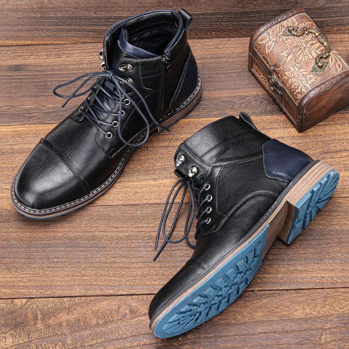 Manchester Bottines Homme en Cuir Synthétique Vintage, Semelle Antidérapante et Coutures Renforcées