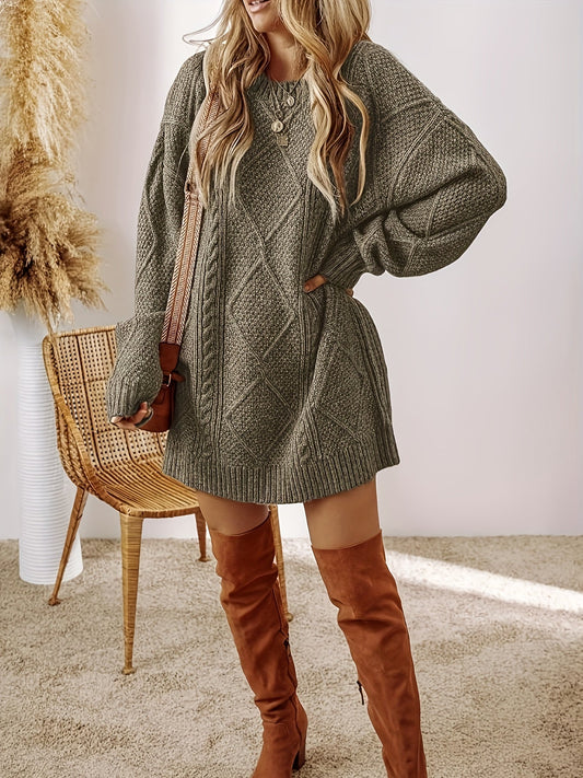 Amarylle | Robe Pull Femme Tricot à Motif Câble, Manches Longues Coupe Ample