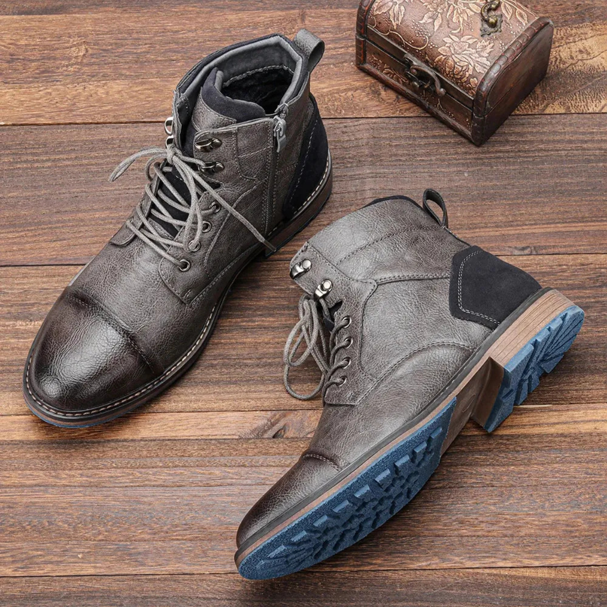 Manchester Bottines Homme en Cuir Synthétique Vintage, Semelle Antidérapante et Coutures Renforcées