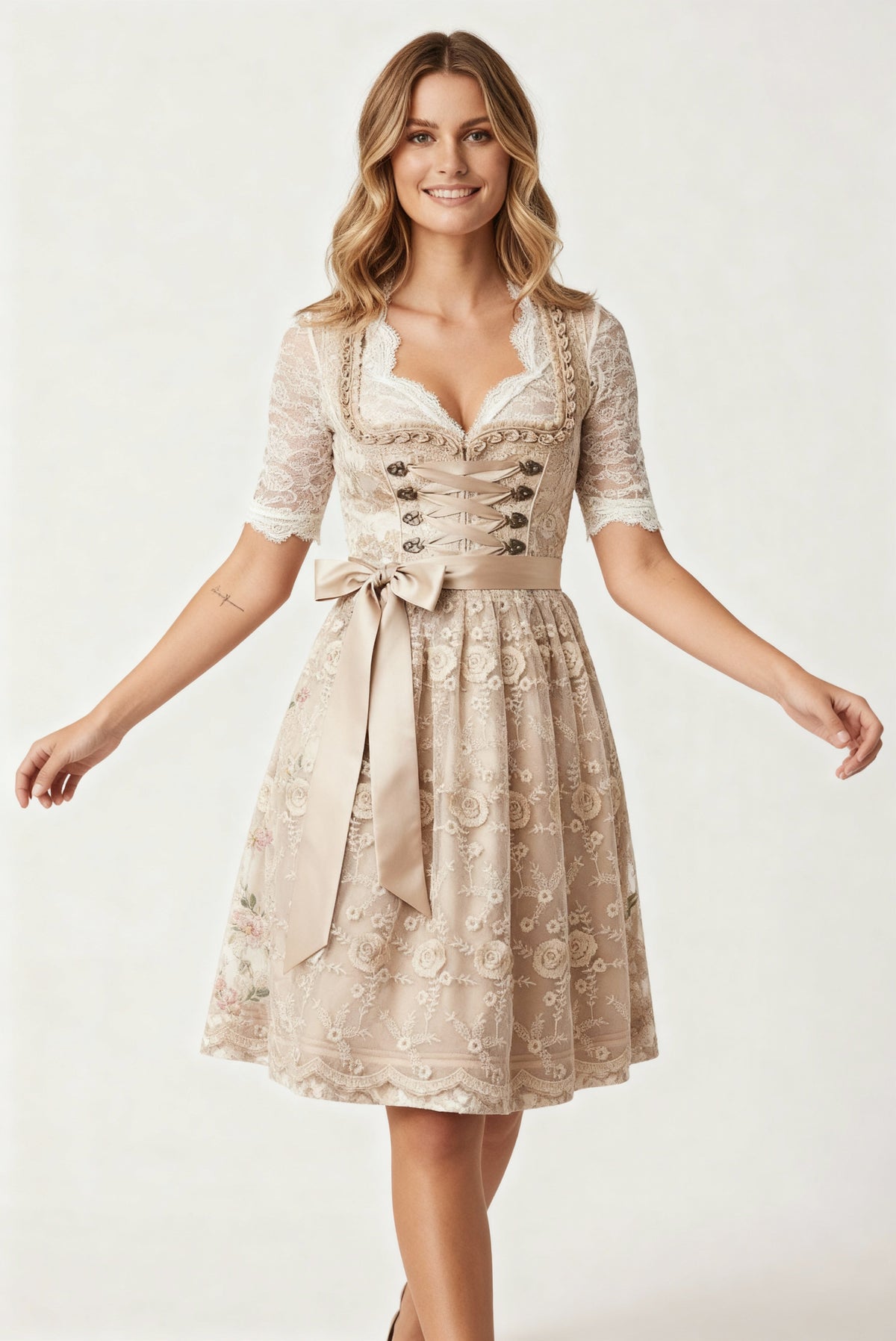 Dirndl Traditionnel Femme | Robe Allemande avec Corset à Lacets & Blouse en Dentelle