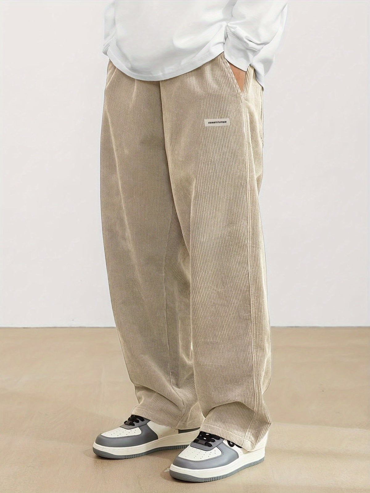 Pantalon Homme Côtelé à Coupe Large