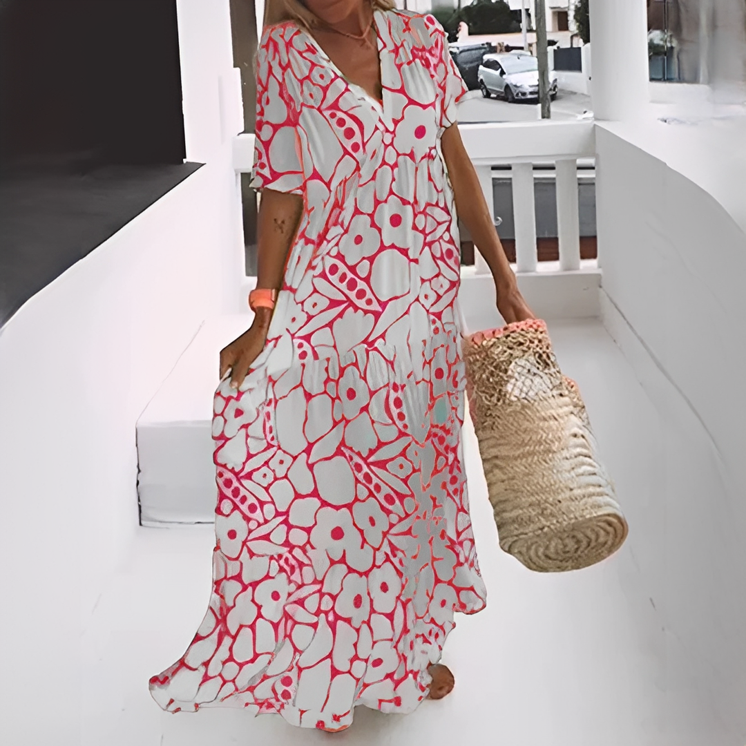 Robe d’Été Femme à Col V – Style Décontracté et Confort Léger