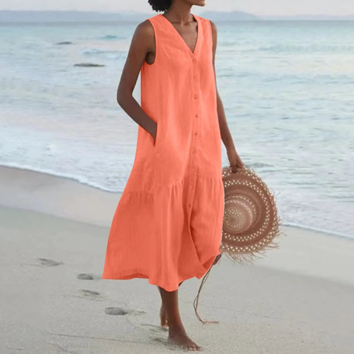 Robe Élégante à Col V – Charme Printanier & Style Féminin