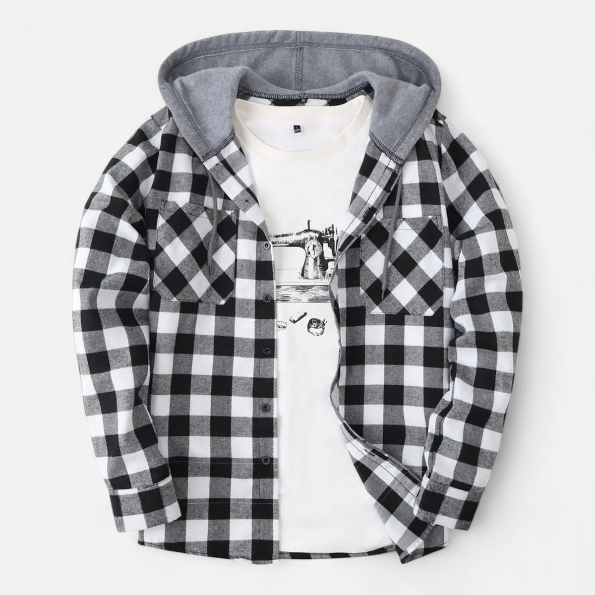 Ashton | Veste Chemise Homme à Capuche à Carreaux et Boutons