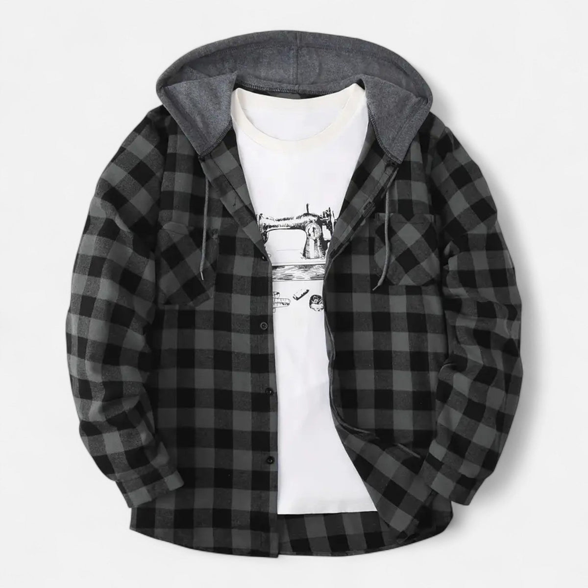 Ashton | Veste Chemise Homme à Capuche à Carreaux et Boutons