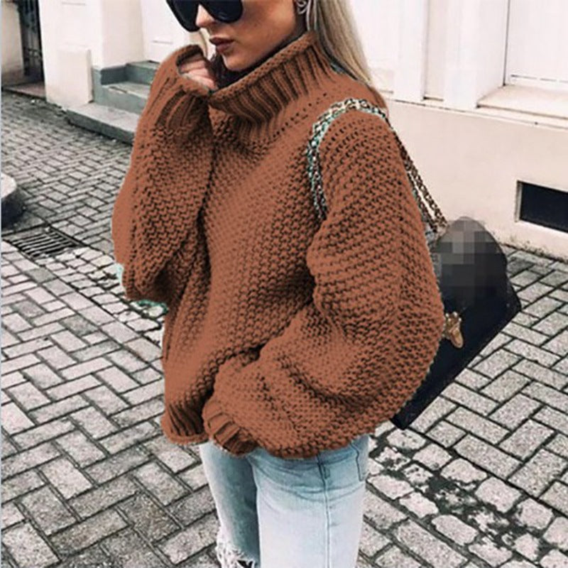 Pull Col Roulé Femme en Maille Épaisse pour Hiver