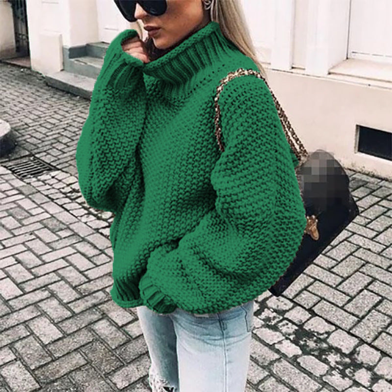 Pull Col Roulé Femme en Maille Épaisse pour Hiver