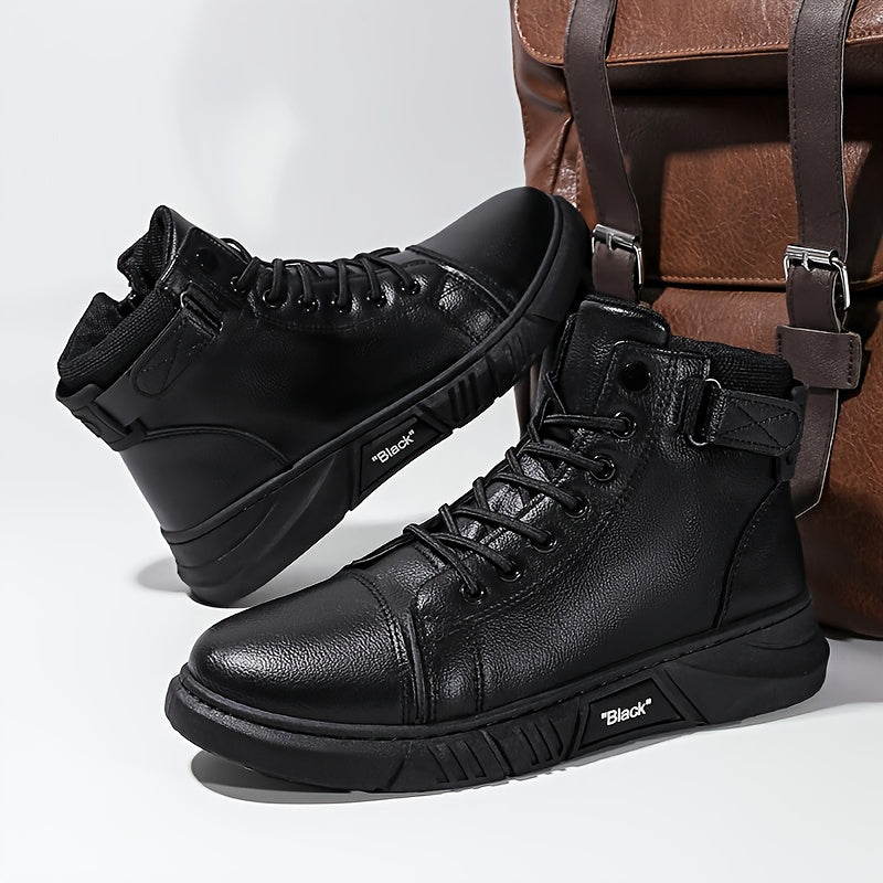 Kaelen | Bottes Homme Hiver Noires Hautes avec Lacets & Bride Cheville, Style Moderne & Chaud