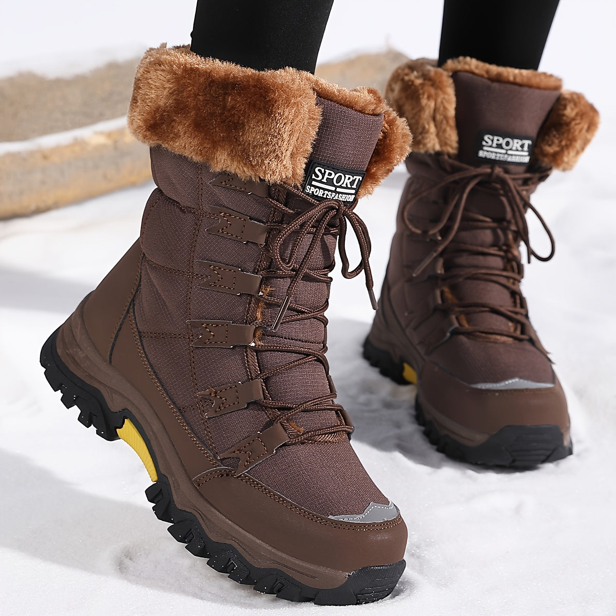 Bottes d’Hiver Chaudes pour Femme, Cuir Marron, Imperméables et Isolantes