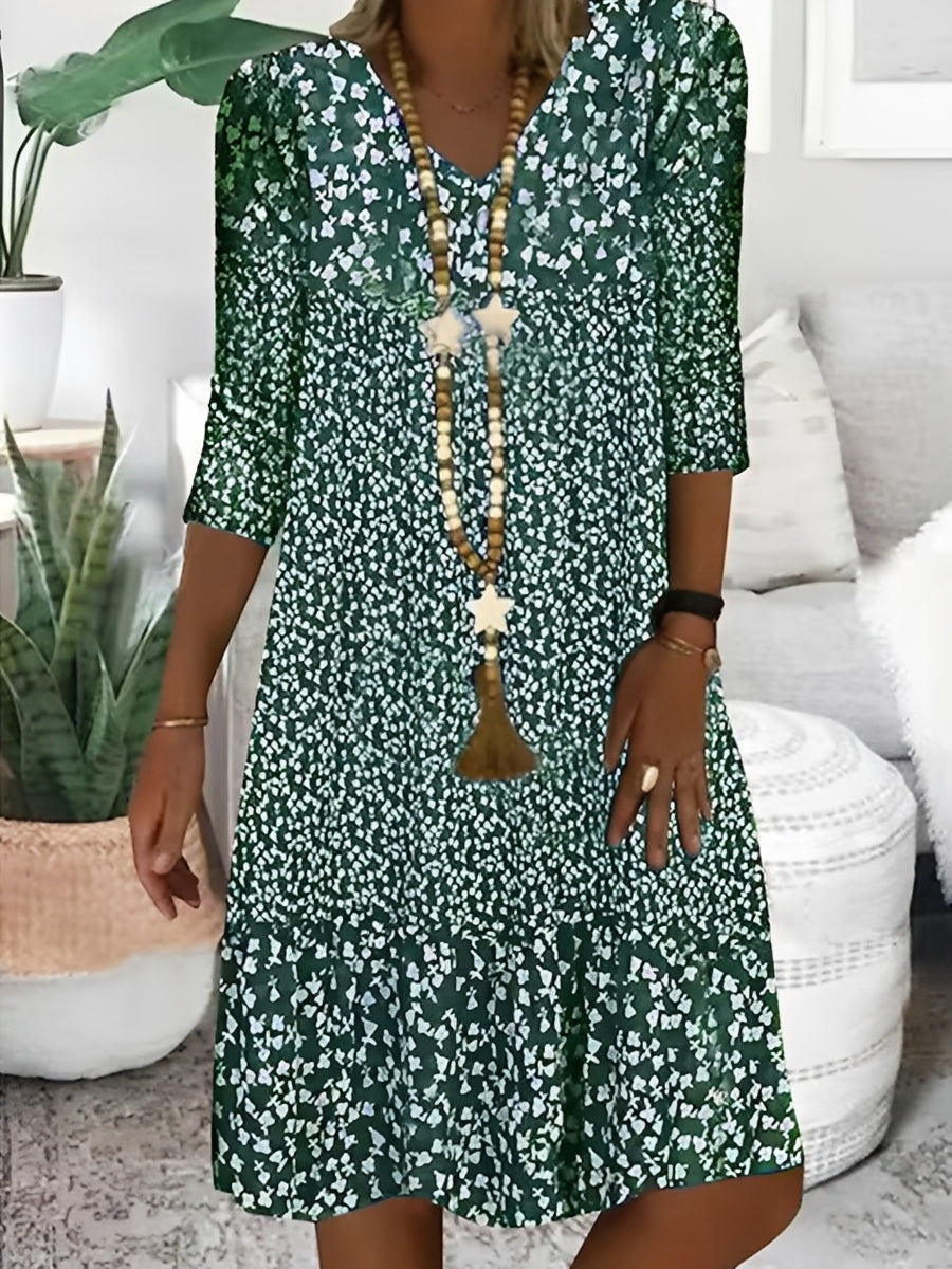 Robe Femme Décontractée à Col V et Coupe Fluide Élégante