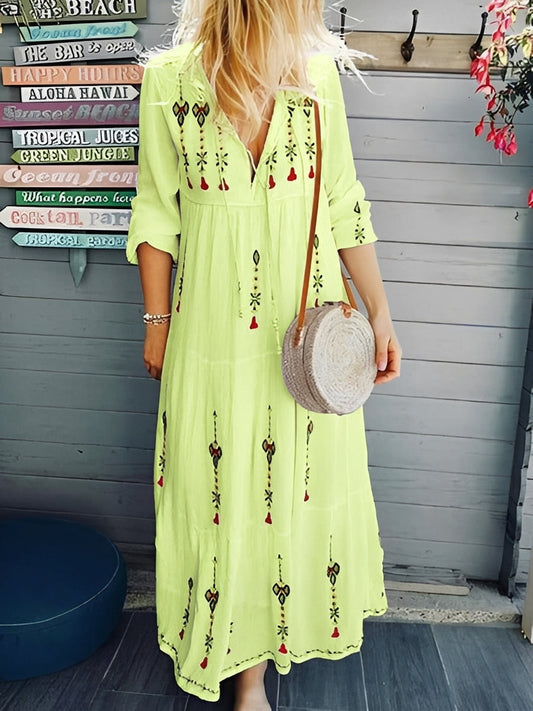 Robe Bohème Femme à Col V – Style Floral Léger pour l’Été