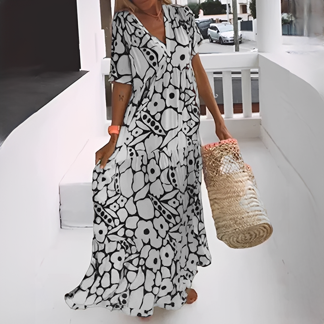 Robe d’Été Femme à Col V – Style Décontracté et Confort Léger