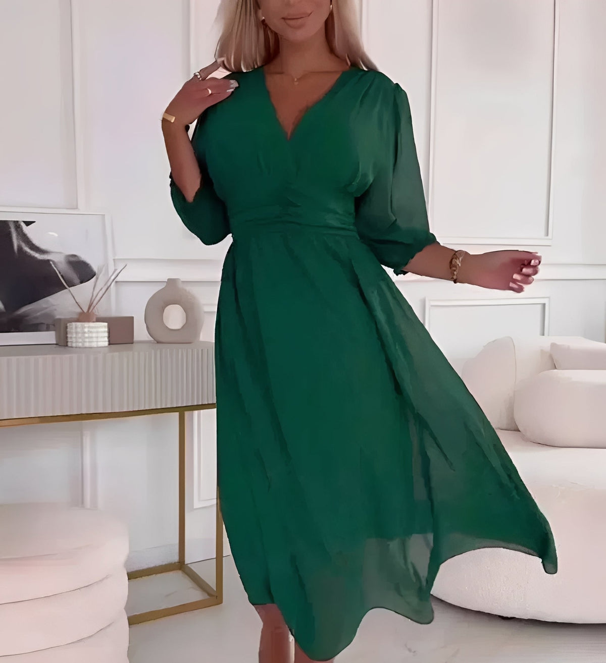 Robe Femme Élégante avec Manches Mi-Longues et Coupe Flatteuse