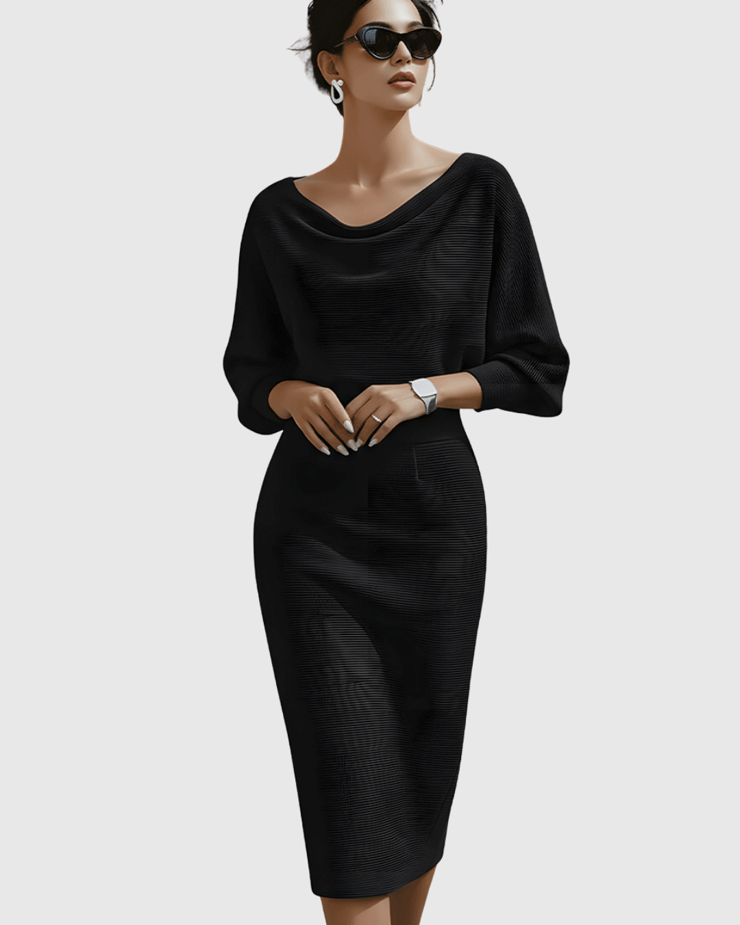 Robe Midi Drapée Femme Élégante – Silhouette Fluide et Style Raffiné