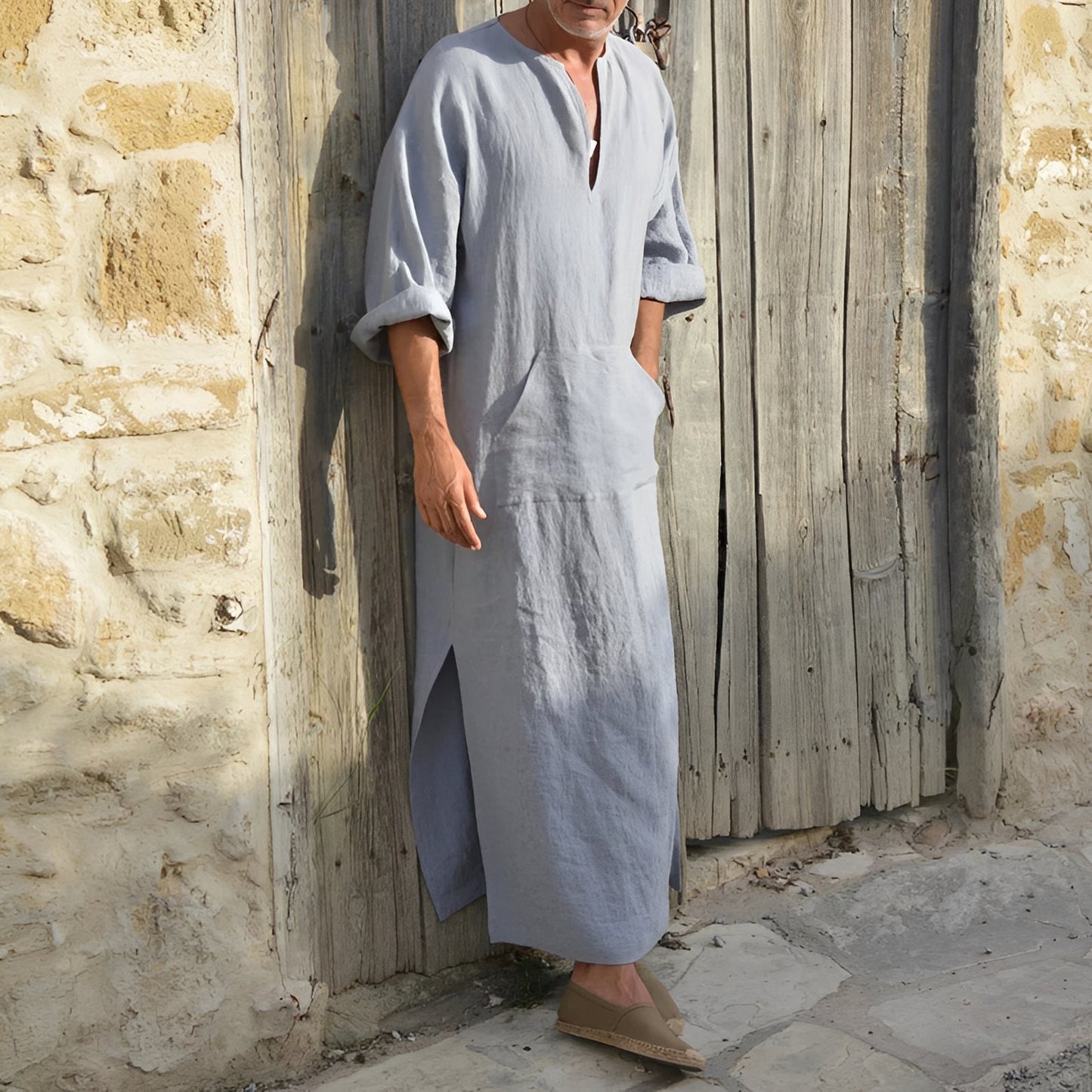 Robe Chemise Homme Longue et Minimaliste avec Fente Latérale Moderne