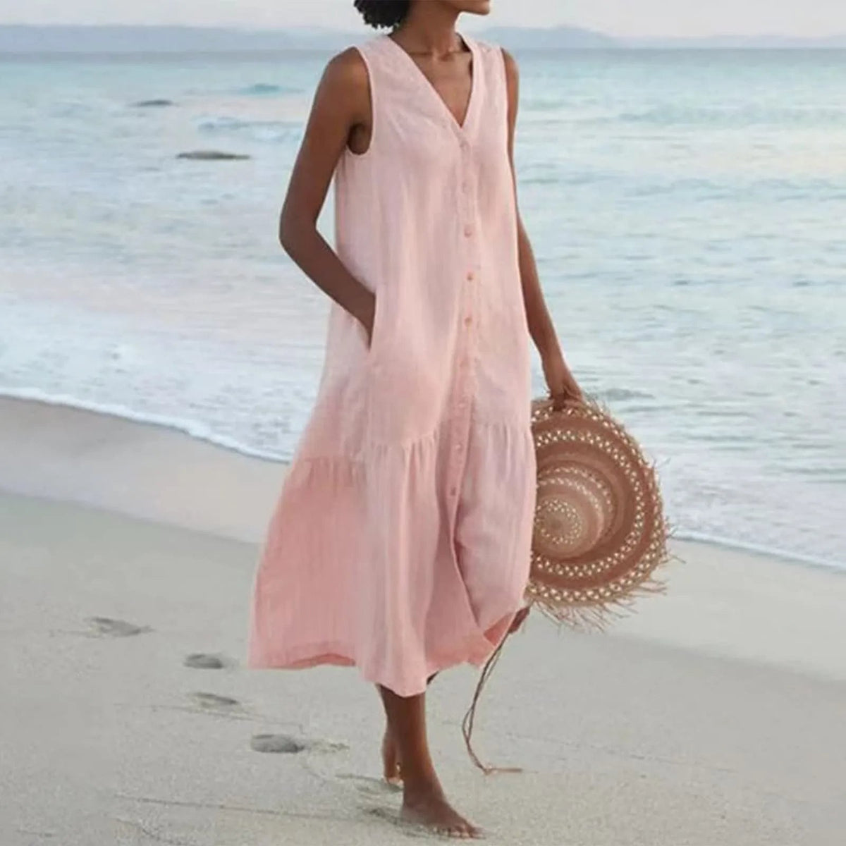 Robe Élégante à Col V – Charme Printanier & Style Féminin