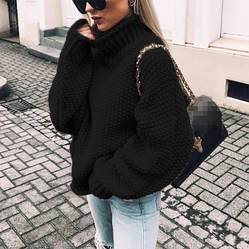 Pull Col Roulé Femme en Maille Épaisse pour Hiver