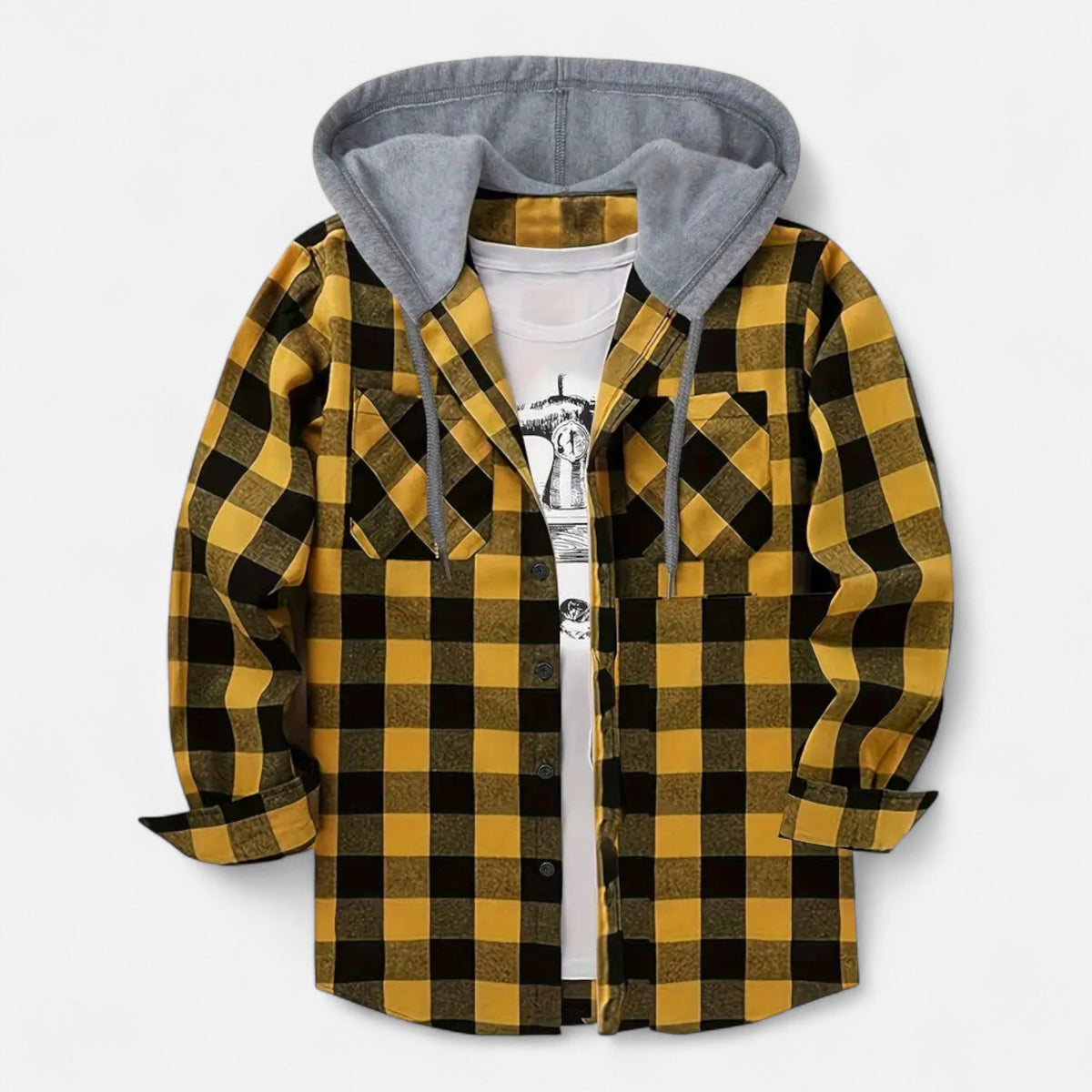 Ashton | Veste Chemise Homme à Capuche à Carreaux et Boutons