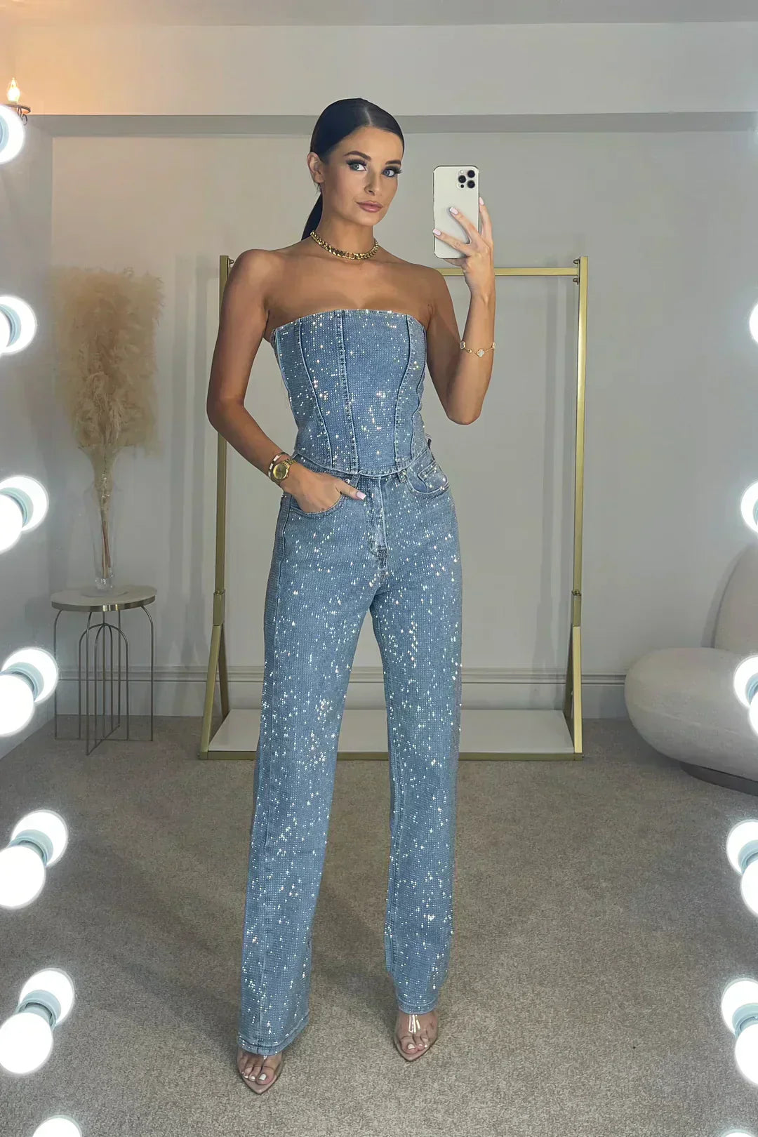 Jumpsuit Strapless Femme Élégant Paillettes | Chic et Glamour