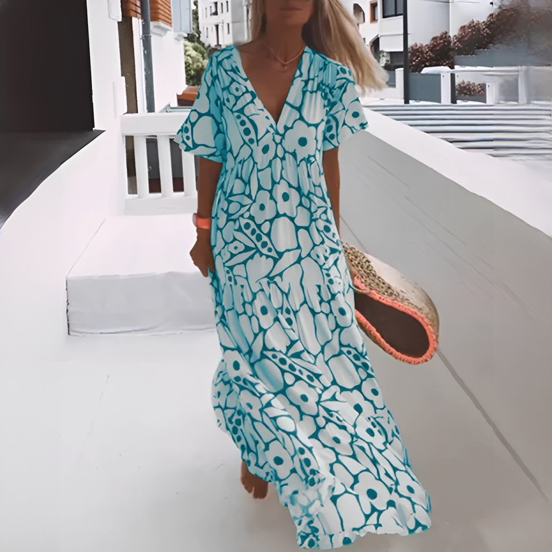 Robe d’Été Femme à Col V – Style Décontracté et Confort Léger