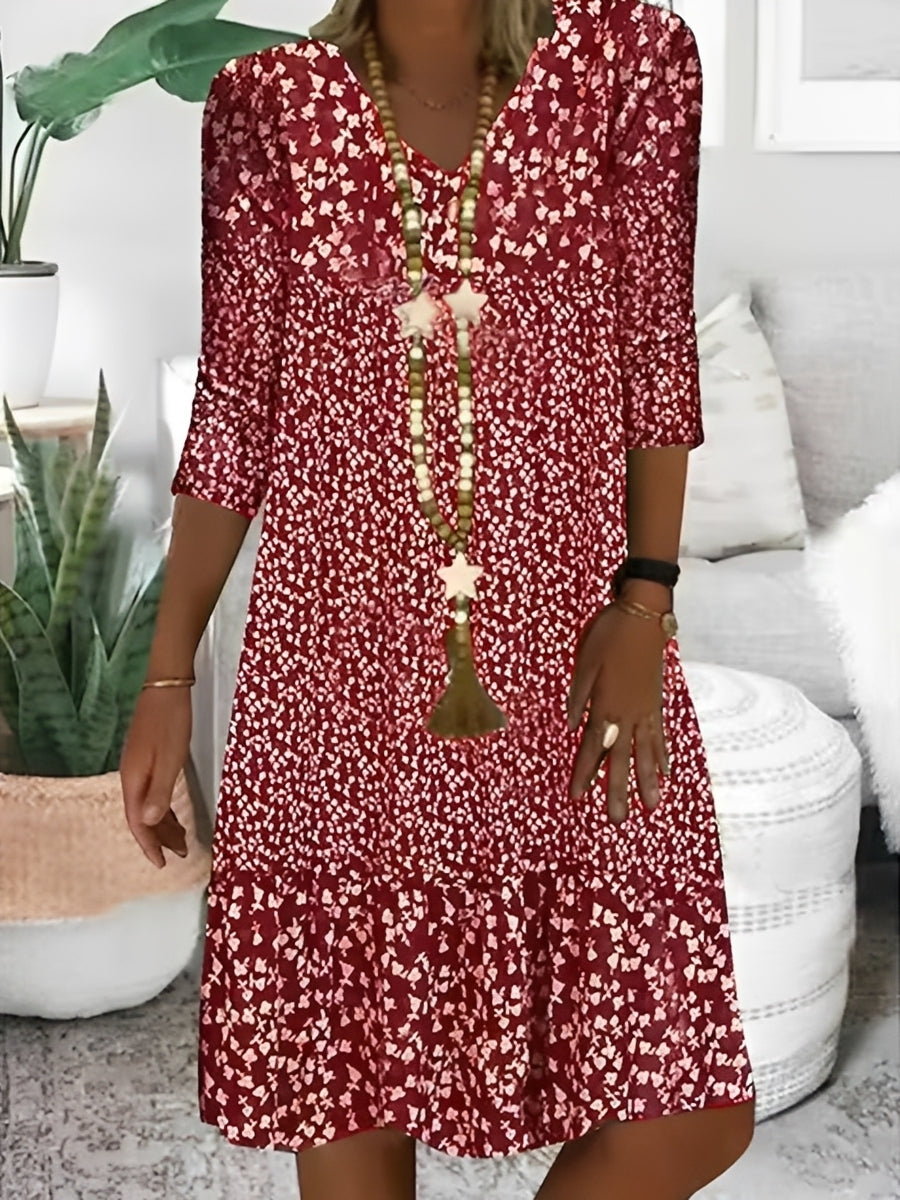 Robe Femme Décontractée à Col V et Coupe Fluide Élégante
