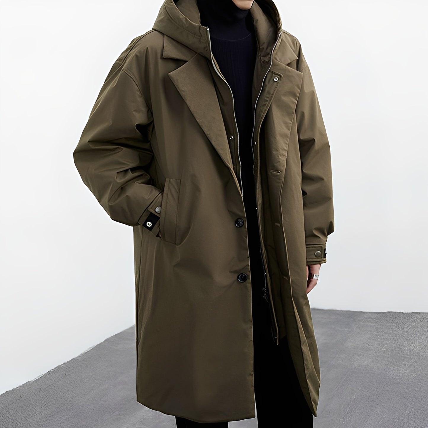 Trench-coat long polyvalent pour homme avec capuche – Élégant, Confortable & Adapté à Tous les Styles
