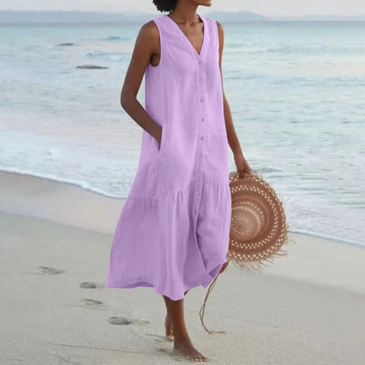 Robe Élégante à Col V – Charme Printanier & Style Féminin