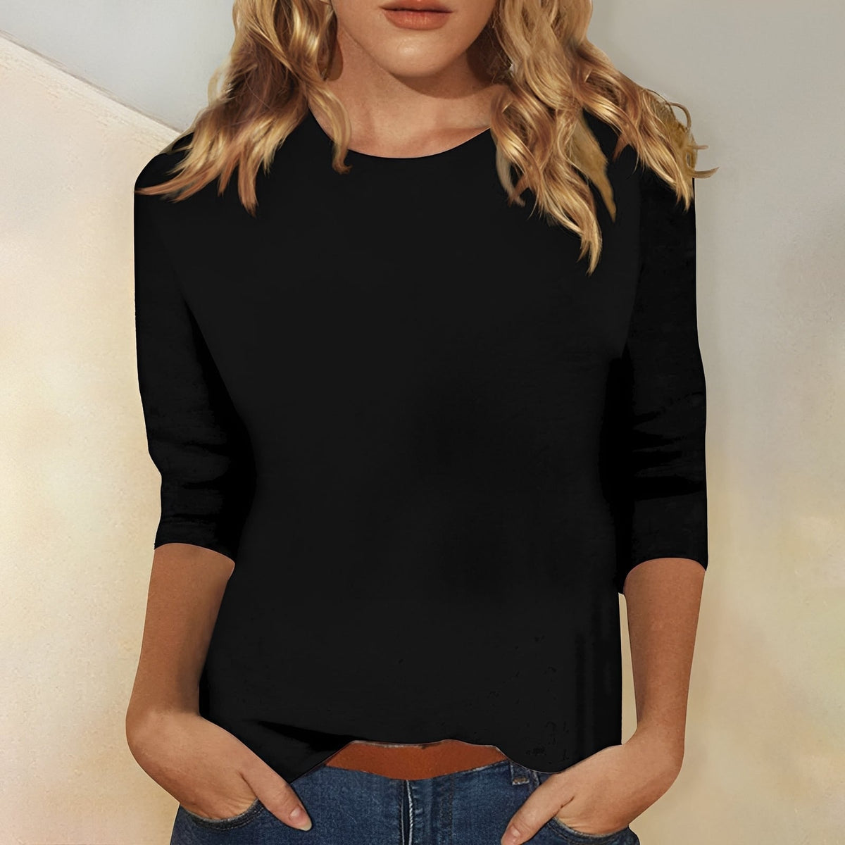 T-Shirt Femme Manches 3/4 – Style Décontracté et Confort Quotidien