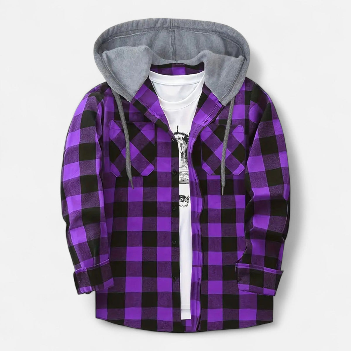Ashton | Veste Chemise Homme à Capuche à Carreaux et Boutons