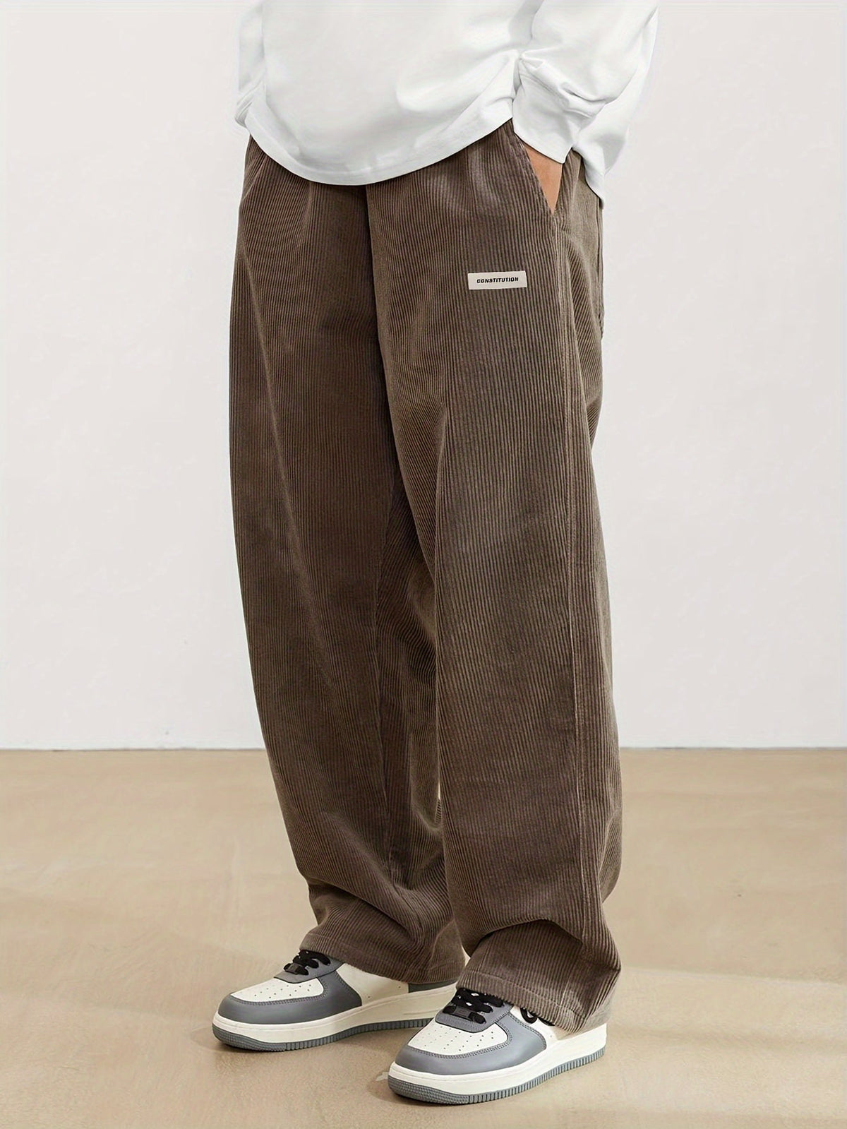 Pantalon Homme Côtelé à Coupe Large