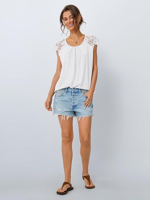 Hevallée | Blouse Femme Élégante à Manches en Dentelle et Col Rond