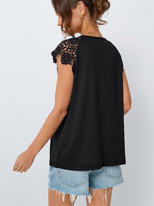 Hevallée | Blouse Femme Élégante à Manches en Dentelle et Col Rond