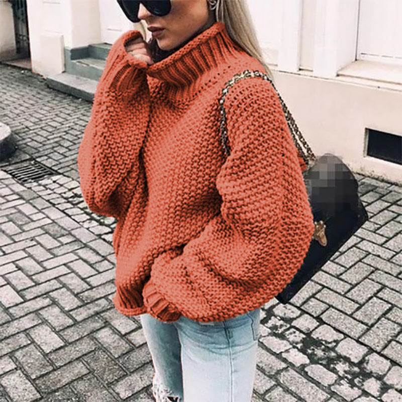Pull Col Roulé Femme en Maille Épaisse pour Hiver
