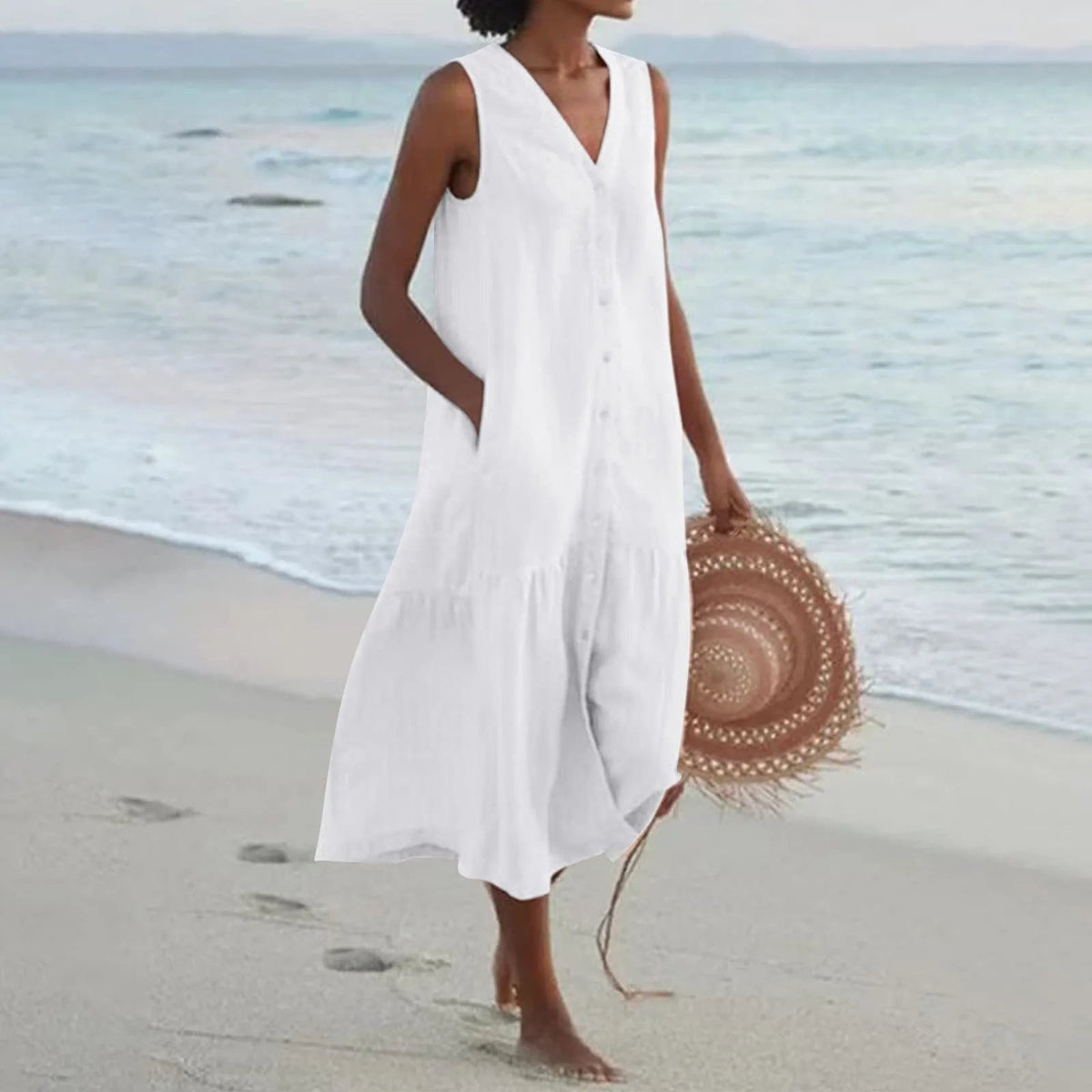 Robe Élégante à Col V – Charme Printanier & Style Féminin