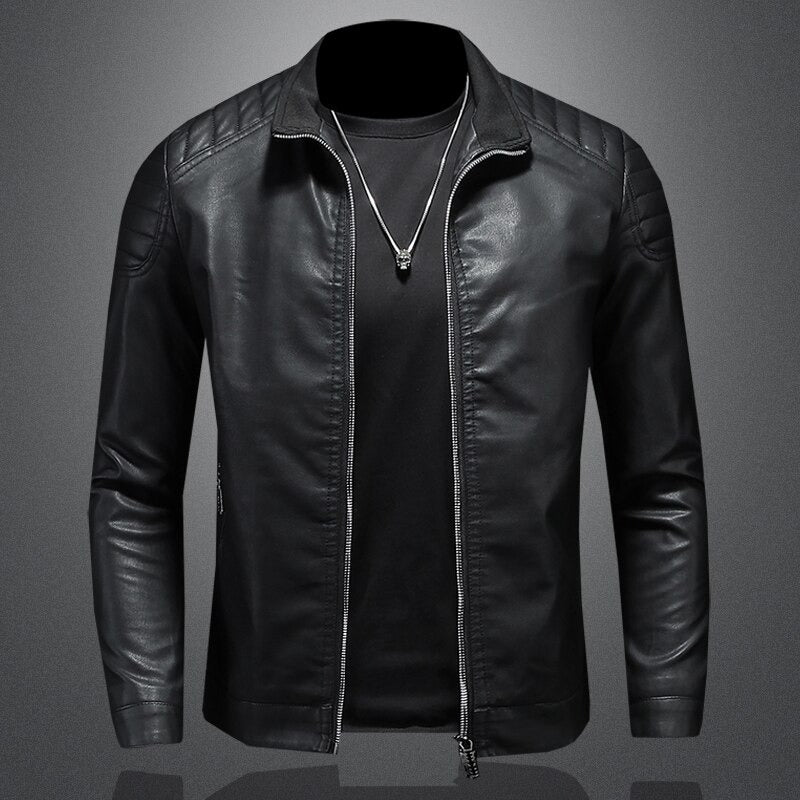 Louis | Veste Homme Style Moto en Cuir Synthétique Confortable avec Fermeture Éclair