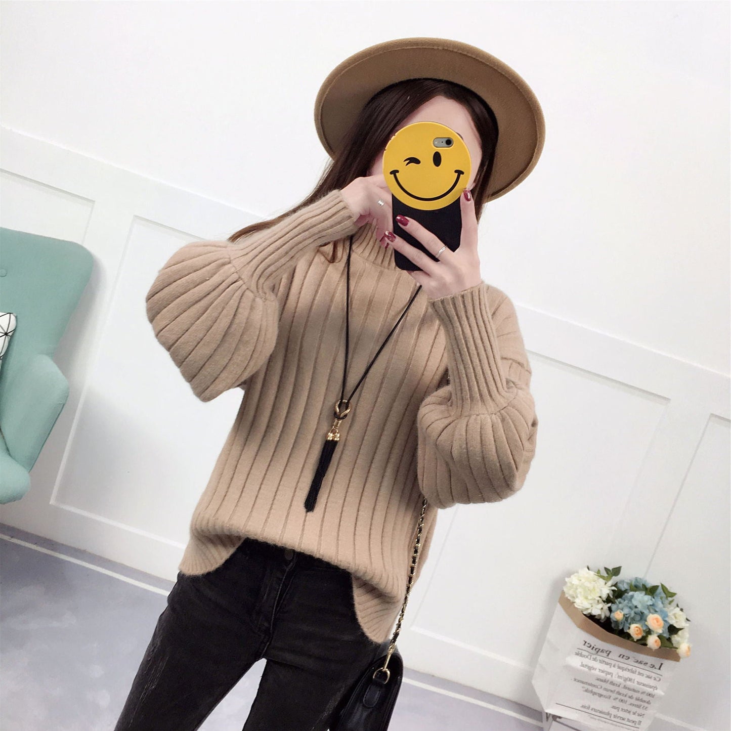 Pull Femme | Pull en Maille Épaisse à Col Montant et Coupe Décontractée